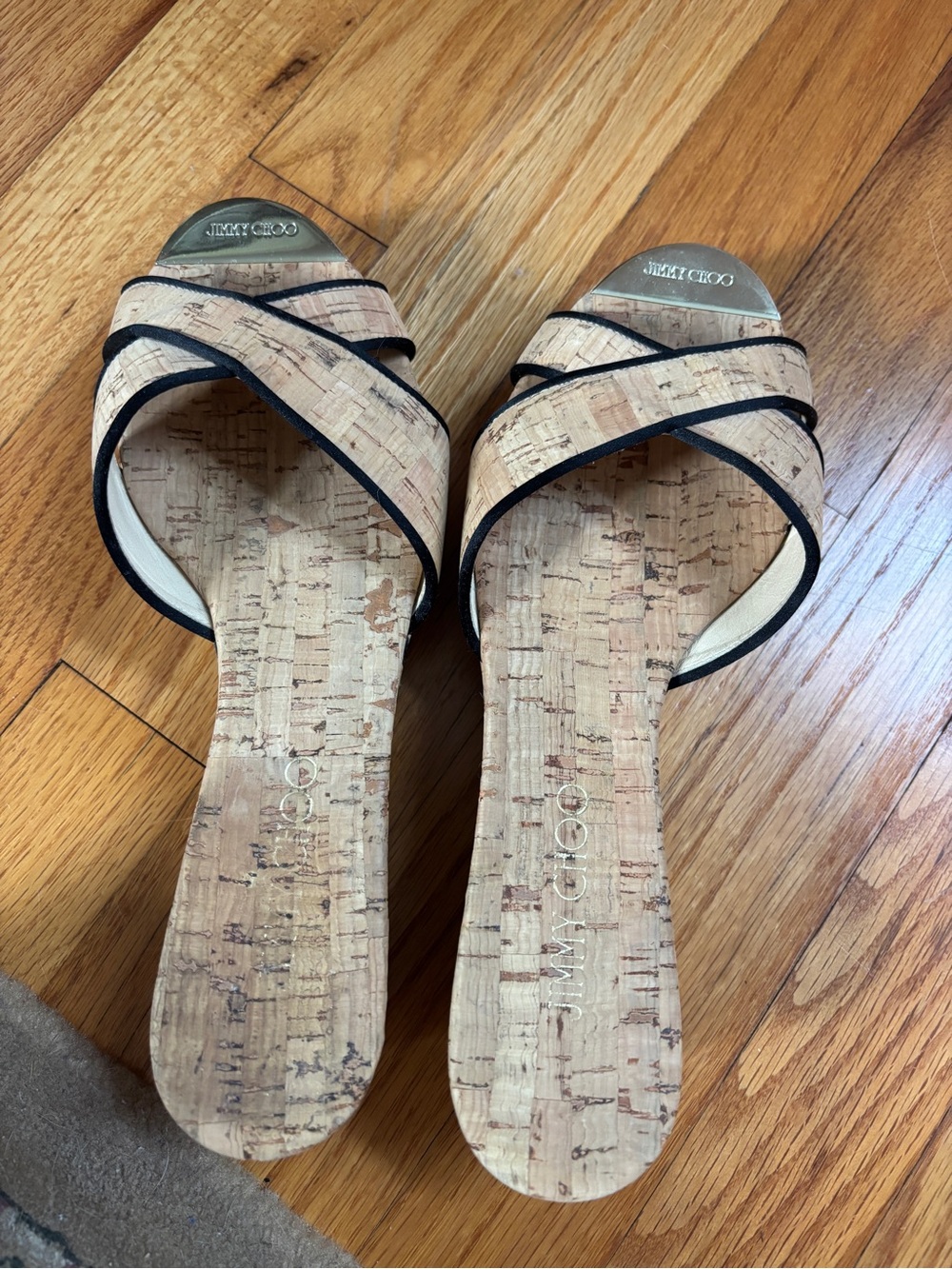 Jimmy Choo 39 Panna Cork Crossover Strap Leopard Print Wedges Women’s 8-8.5